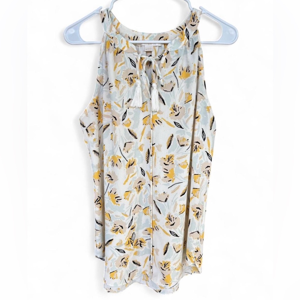 NWOT Women's Floral Tassle‎ Tie Neck Sleeveless Blouse Size Medium